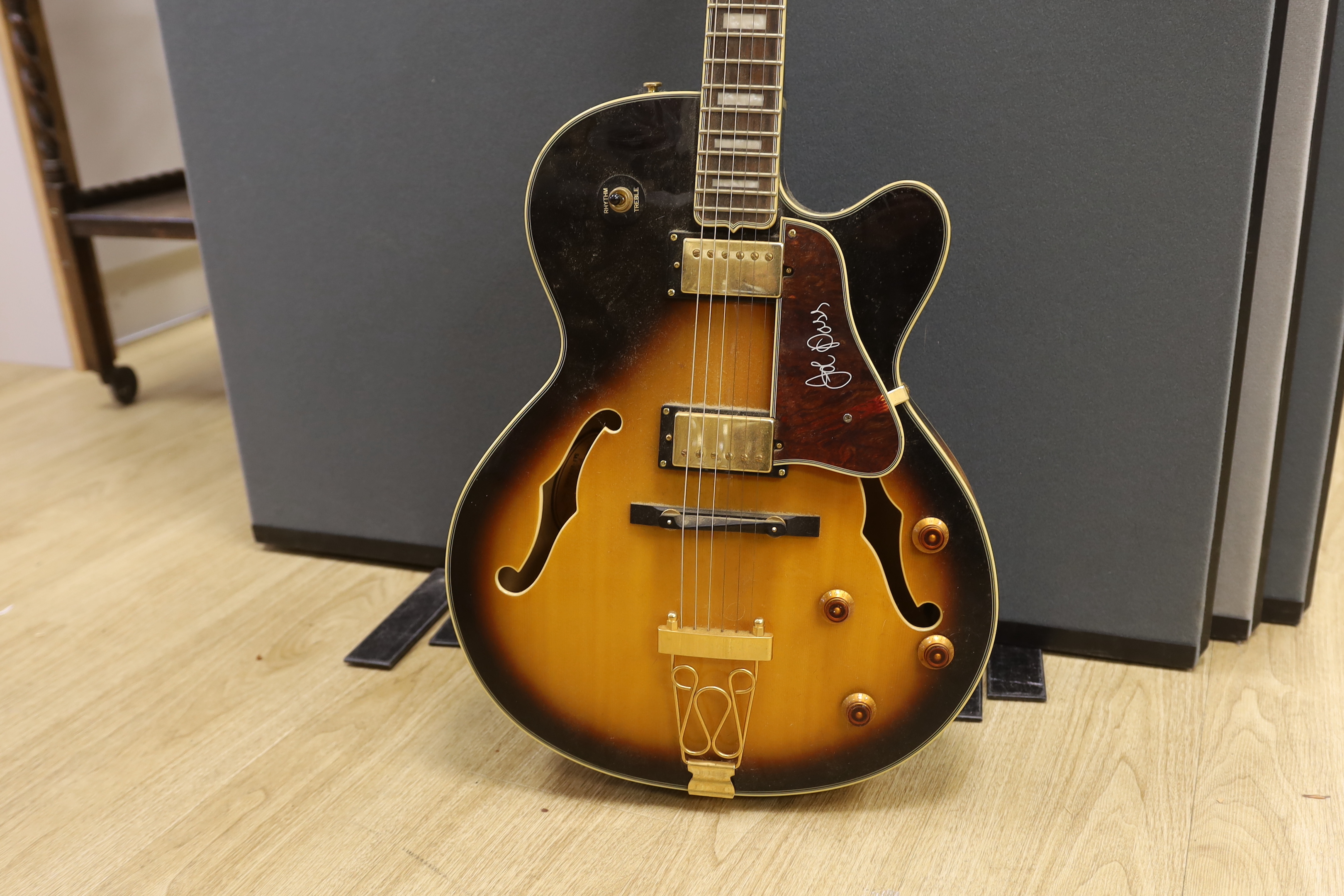 An Epiphone Joe Pass signature Emperor II guitar in hard case